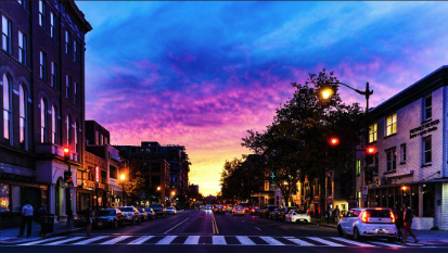 The vibrant U Street corridor in Washington DC with historic buildings and restaurants