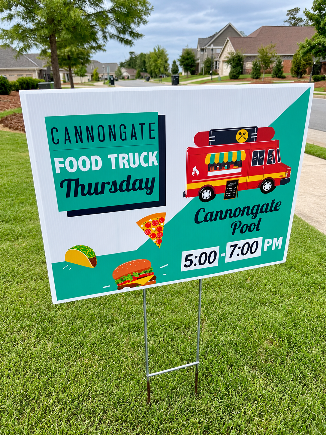 Food truck yard sign in Cannongate, Auburn, Alabama