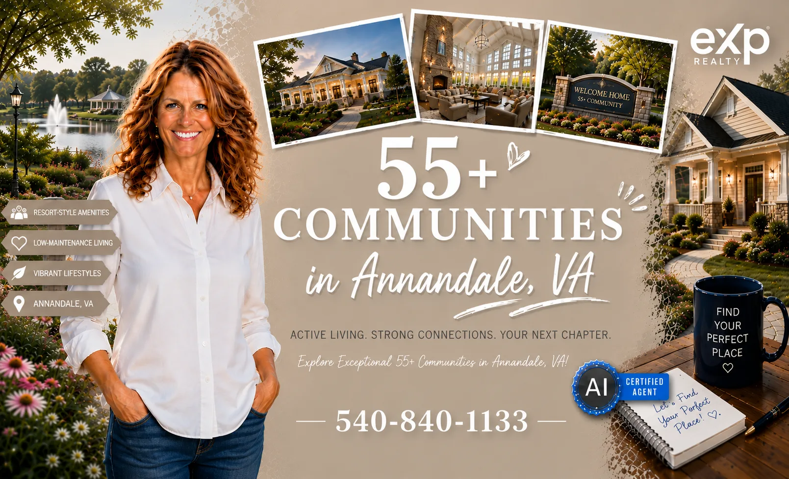 55+ active adult community in Annandale, Virginia with landscaped grounds and established homes