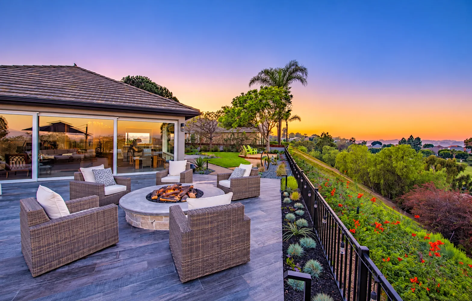 Coastal home at twilight in a San Diego County neighborhood