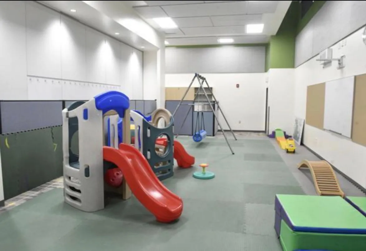 A converted classroom space at the Corvallis Early Learning Center, with furniture sized for infants and toddlers