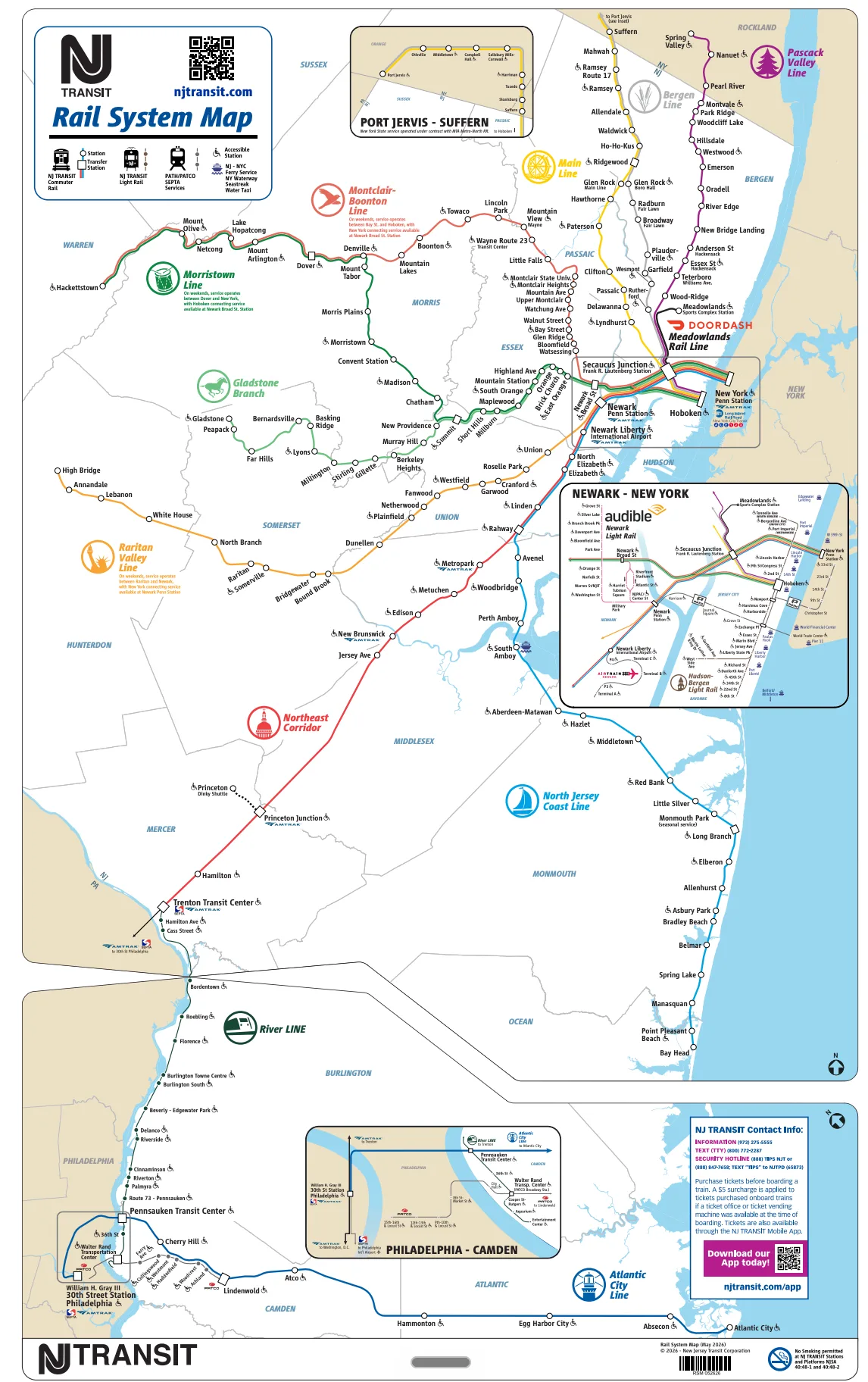 NJ Transit rail system map showing commuter rail lines across Northern New Jersey