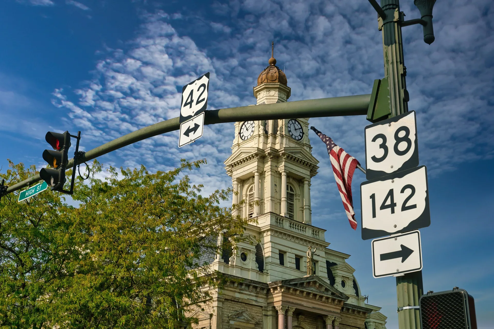 The Madison County Courthouse and clock tower in London, Ohio