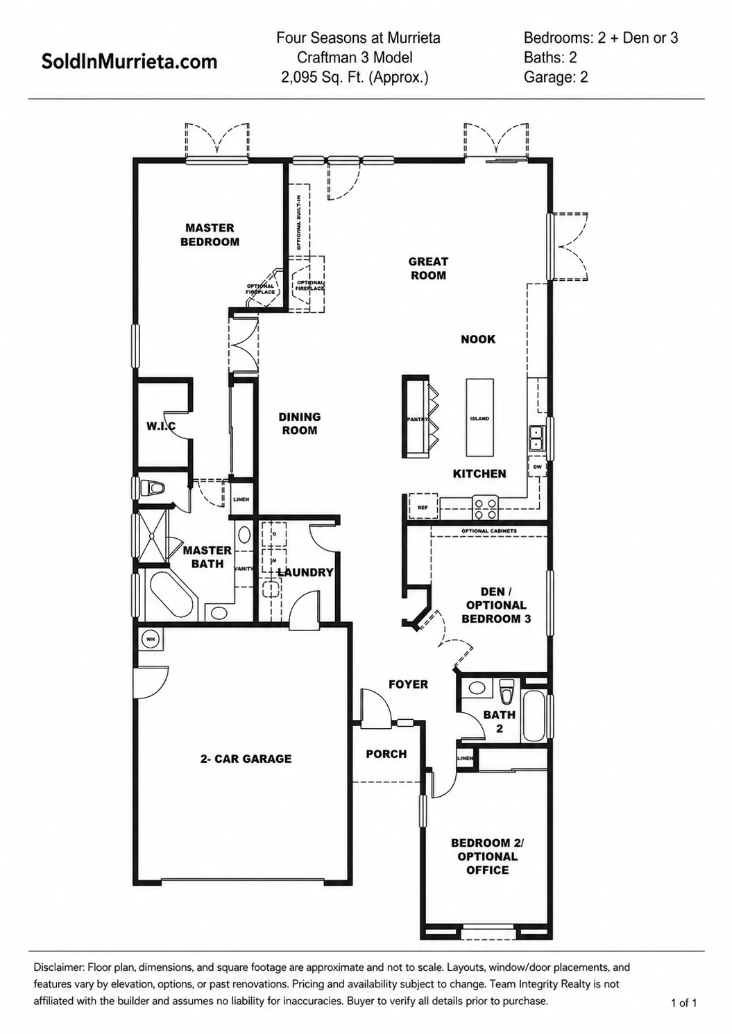 Floor plan for Craftsman 3 model at Four Seasons Murrieta