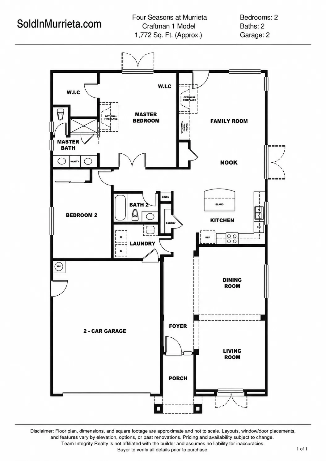 Floor plan for Craftsman 2 model at Four Seasons Murrieta