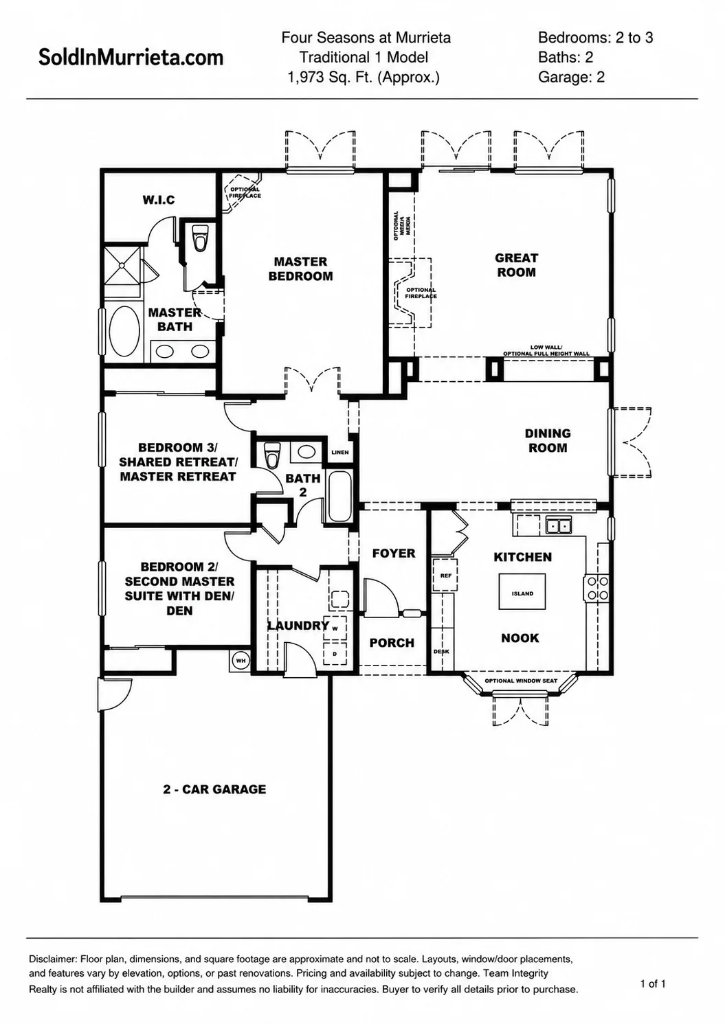 Floor plan for Traditional 1 model at Four Seasons Murrieta