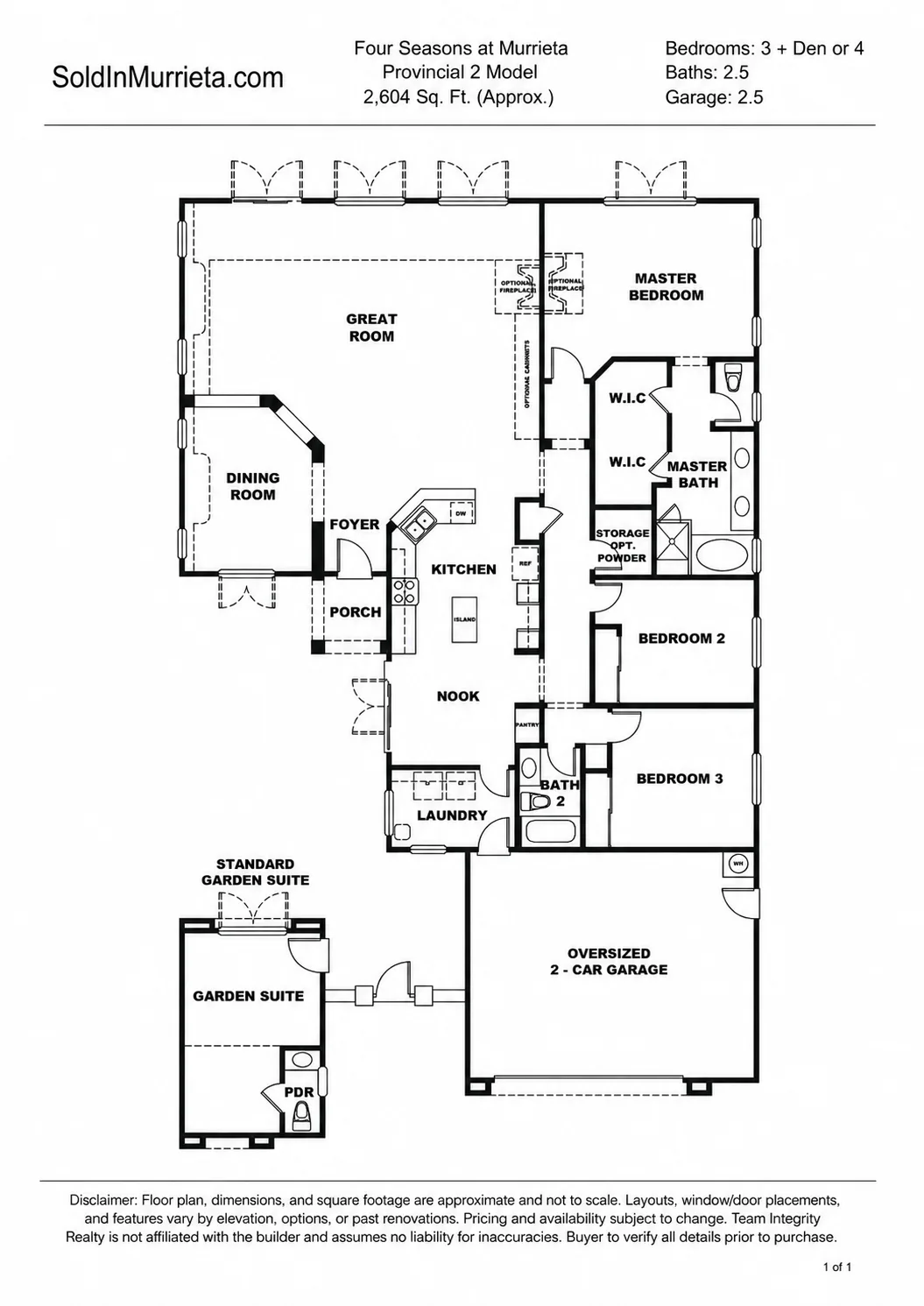 Floor plan for Provincial 2 model at Four Seasons Murrieta