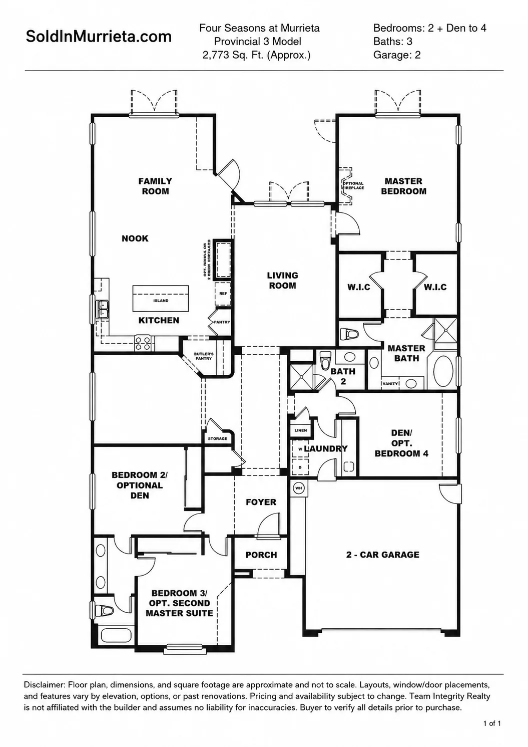 Floor plan for Traditional 3 model at Four Seasons Murrieta
