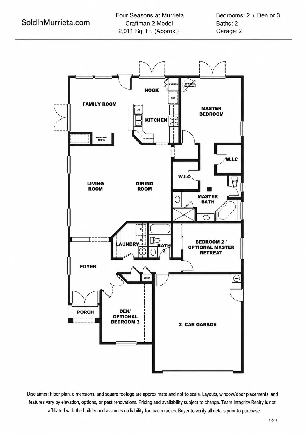Floor plan for Craftsman 1 model at Four Seasons Murrieta