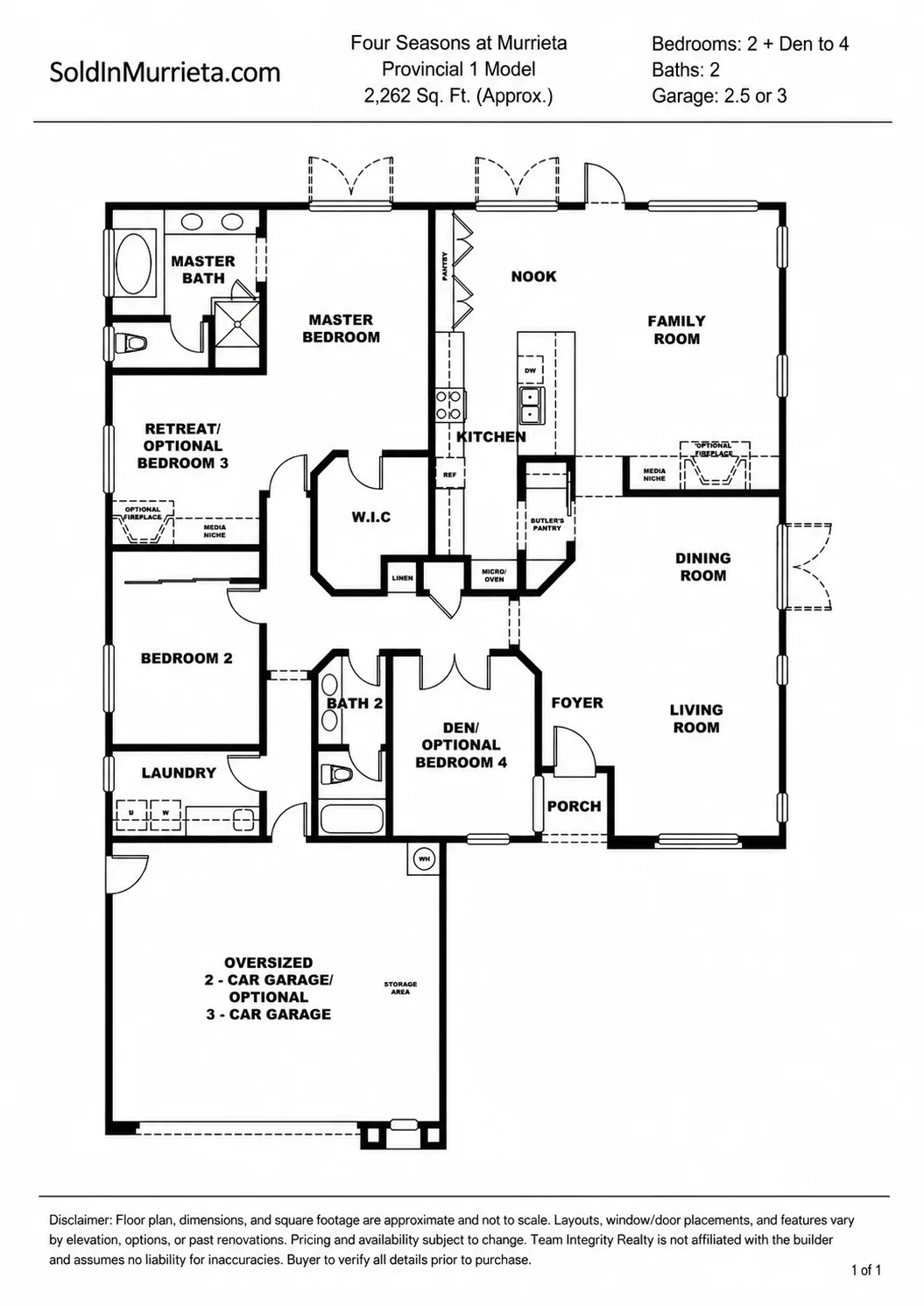 Floor plan for Provincial 1 model at Four Seasons Murrieta