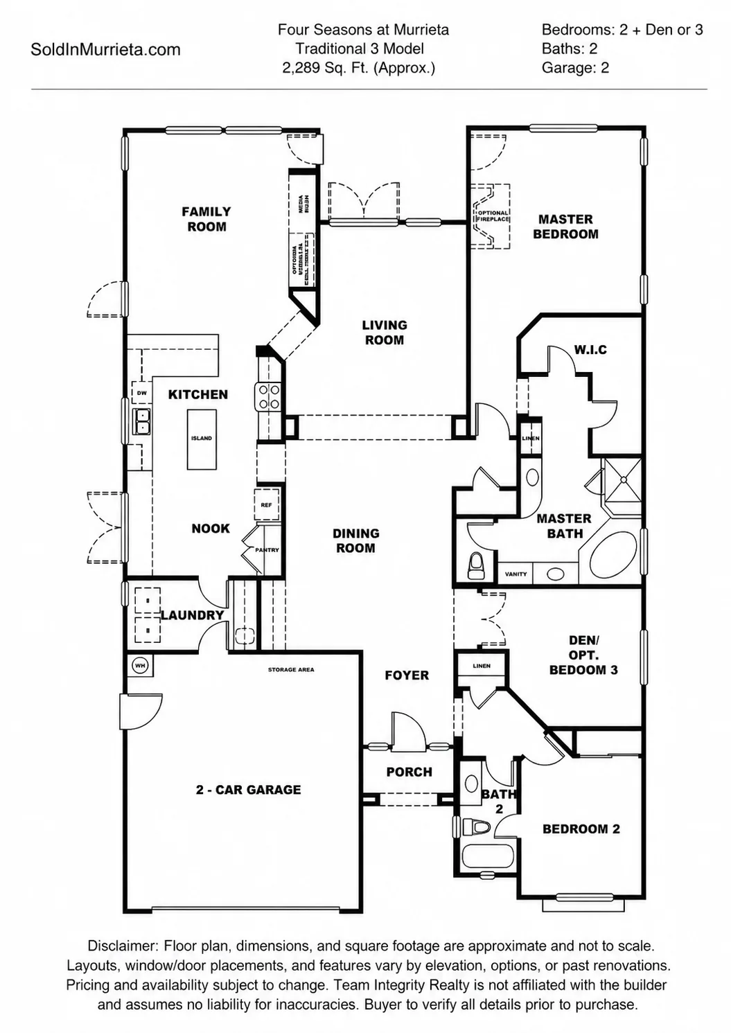 Floor plan for Traditional 2 model at Four Seasons Murrieta
