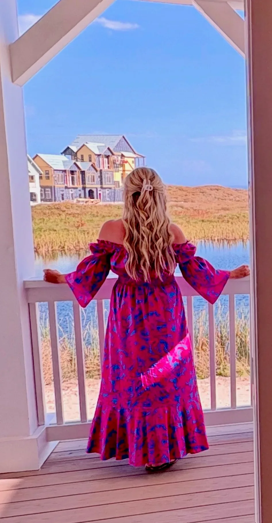 A coastal property in the Corpus Christi area seen from a balcony at golden hour