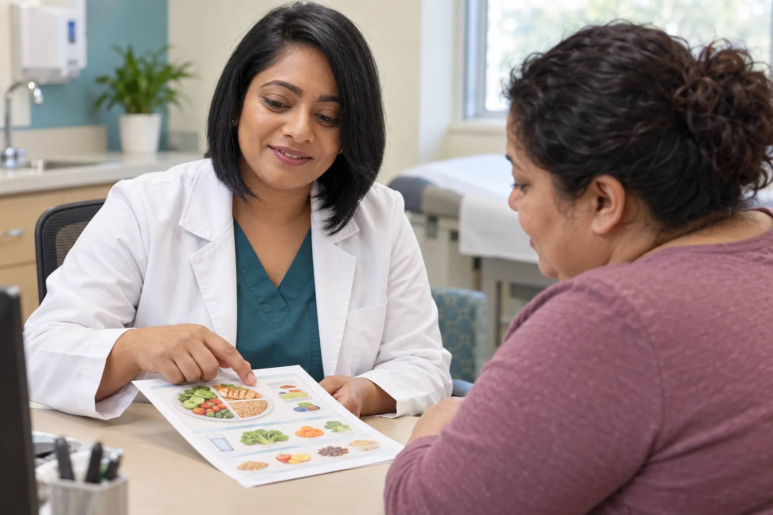 Provider explaining a healthy plate to a patient