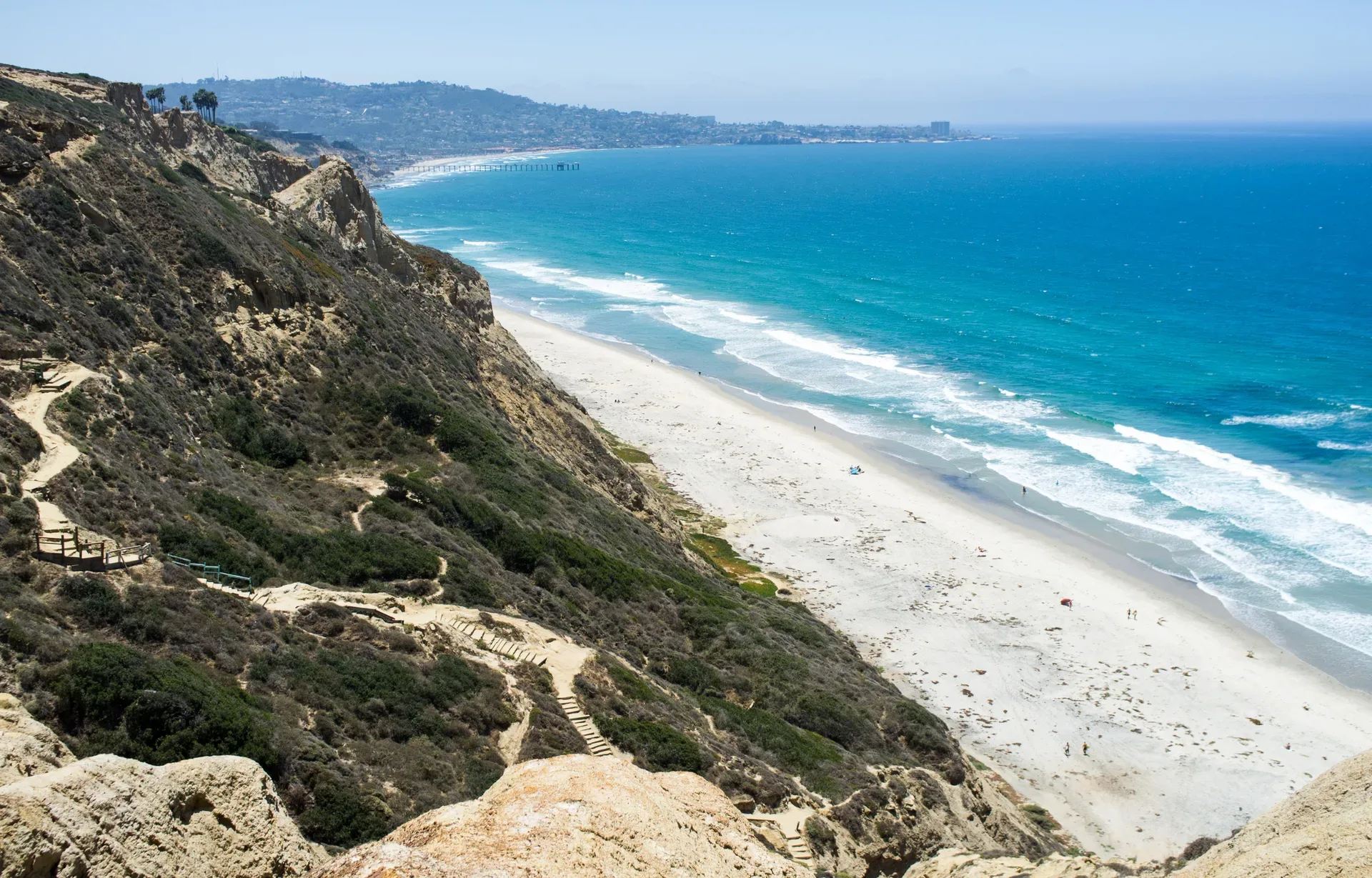 Coastal cliffs along a sandy Pacific beach near San Diego