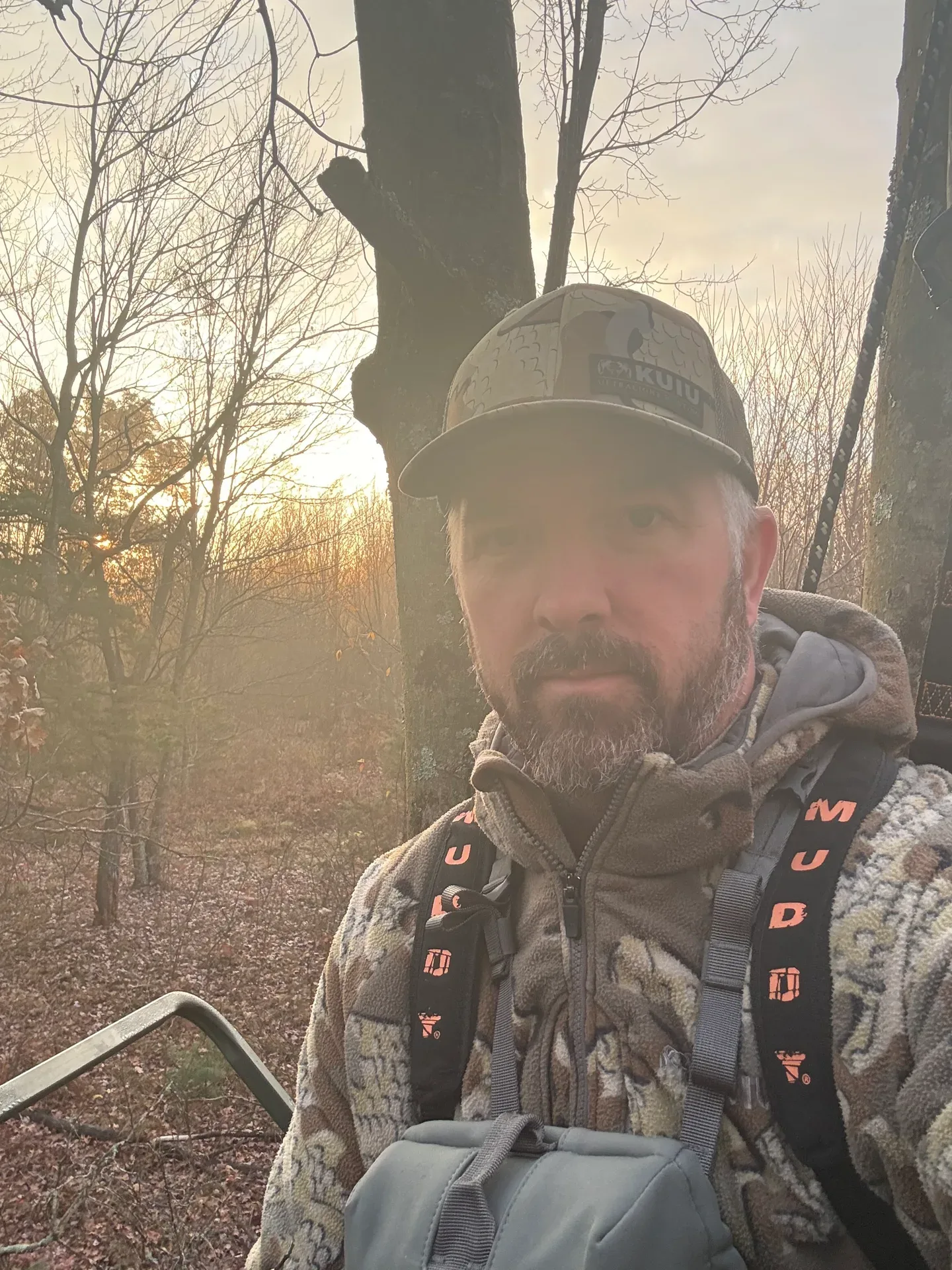 Josh in a tree stand at sunset in Western Wisconsin