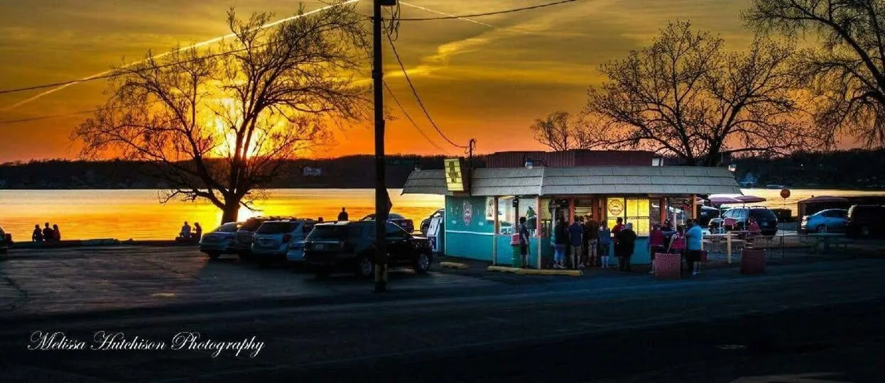 Sunset over the lake at Dairy Belle in Northwest Indiana