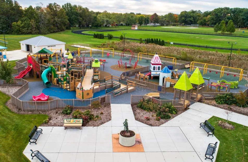 Aerial view of the colorful ValPLAYso playground