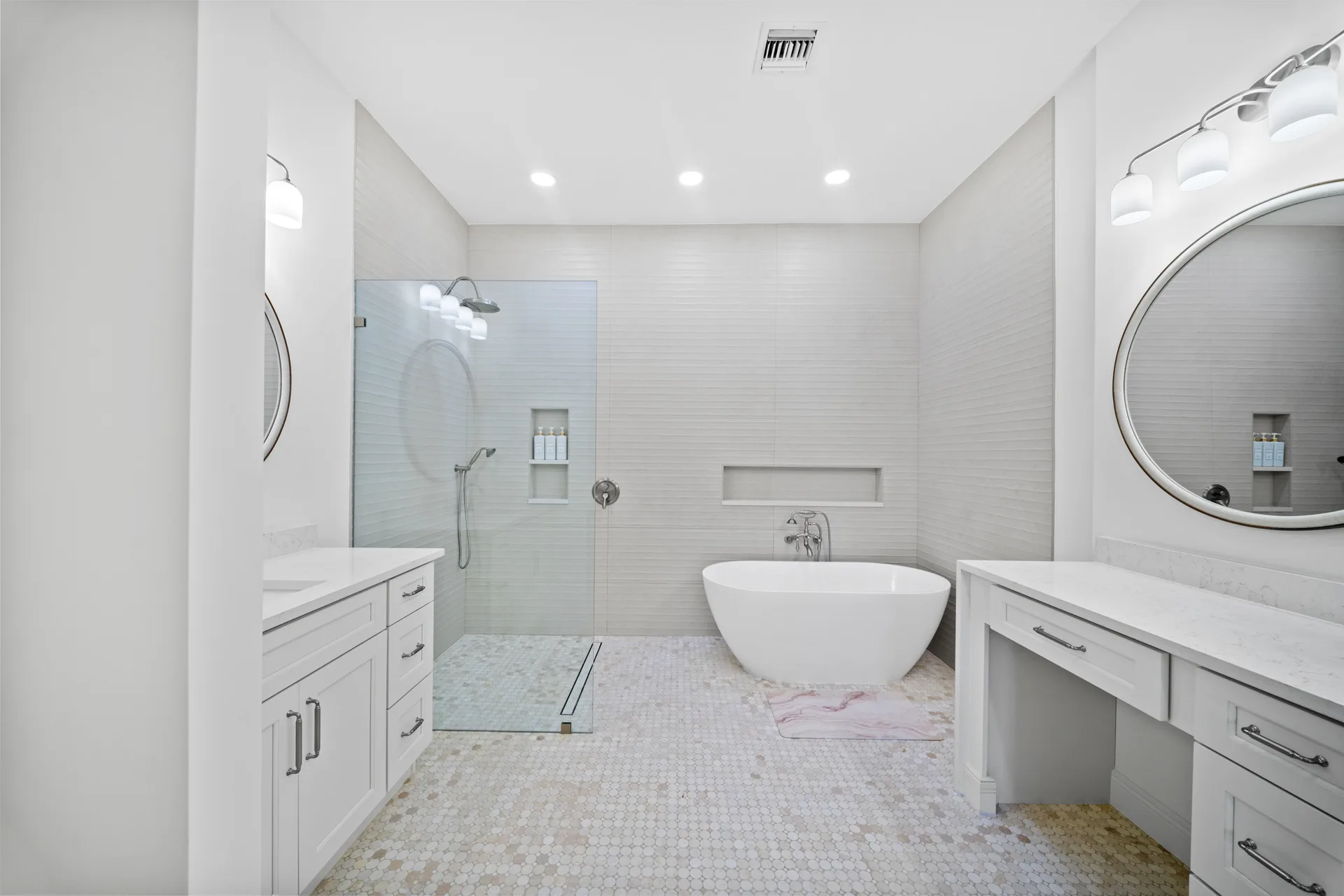 Renovated bathroom vanity and shower at 878 Vistana Circle Naples FL