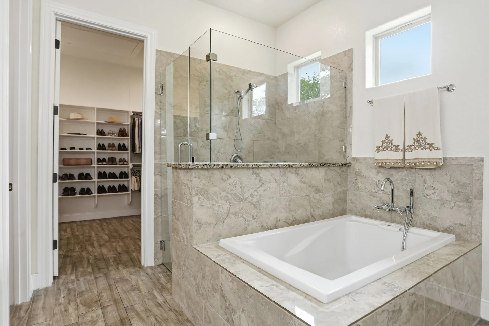 Primary bath, tub and shower