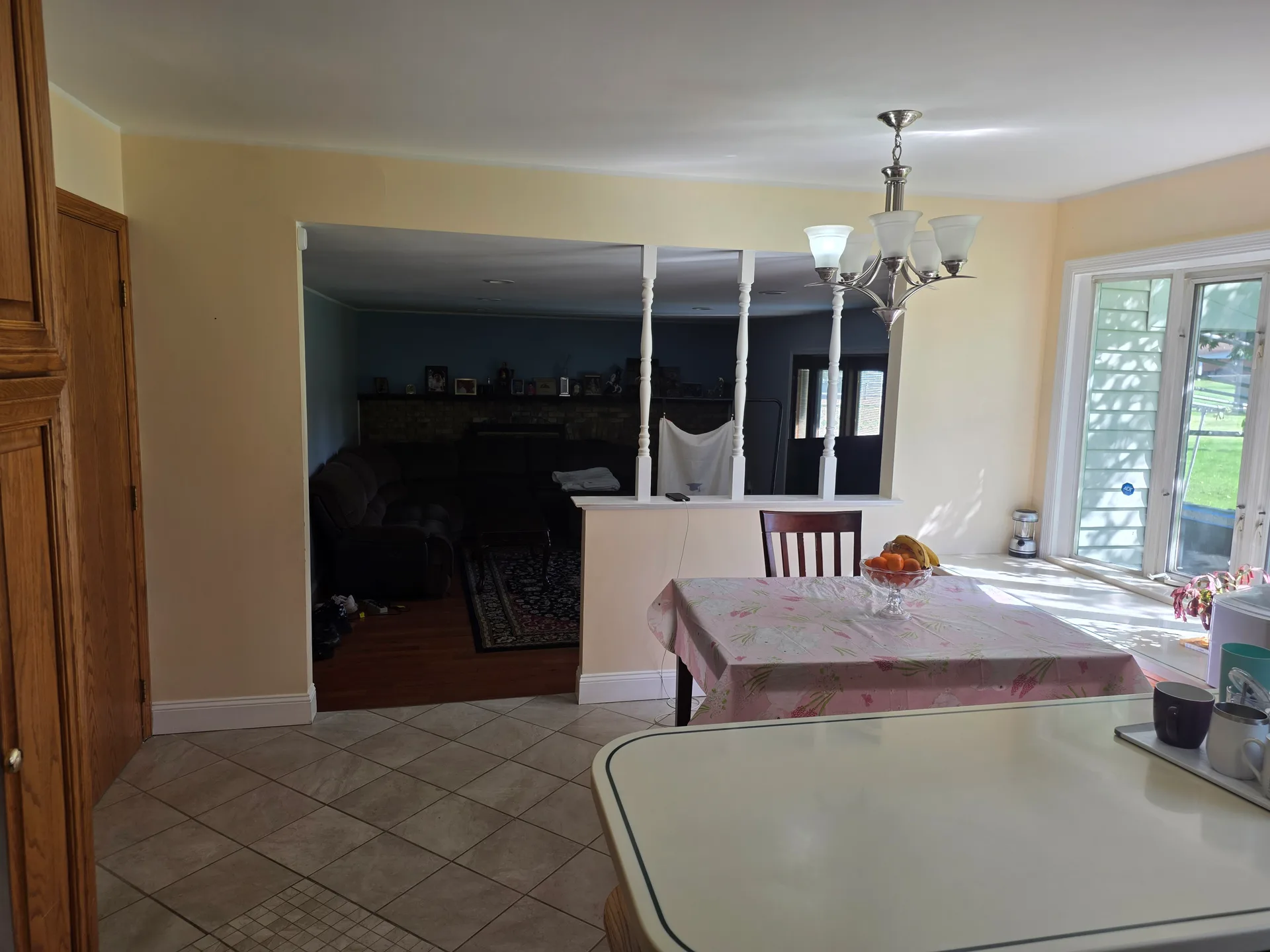 Kitchen looking toward the family room and patio doors