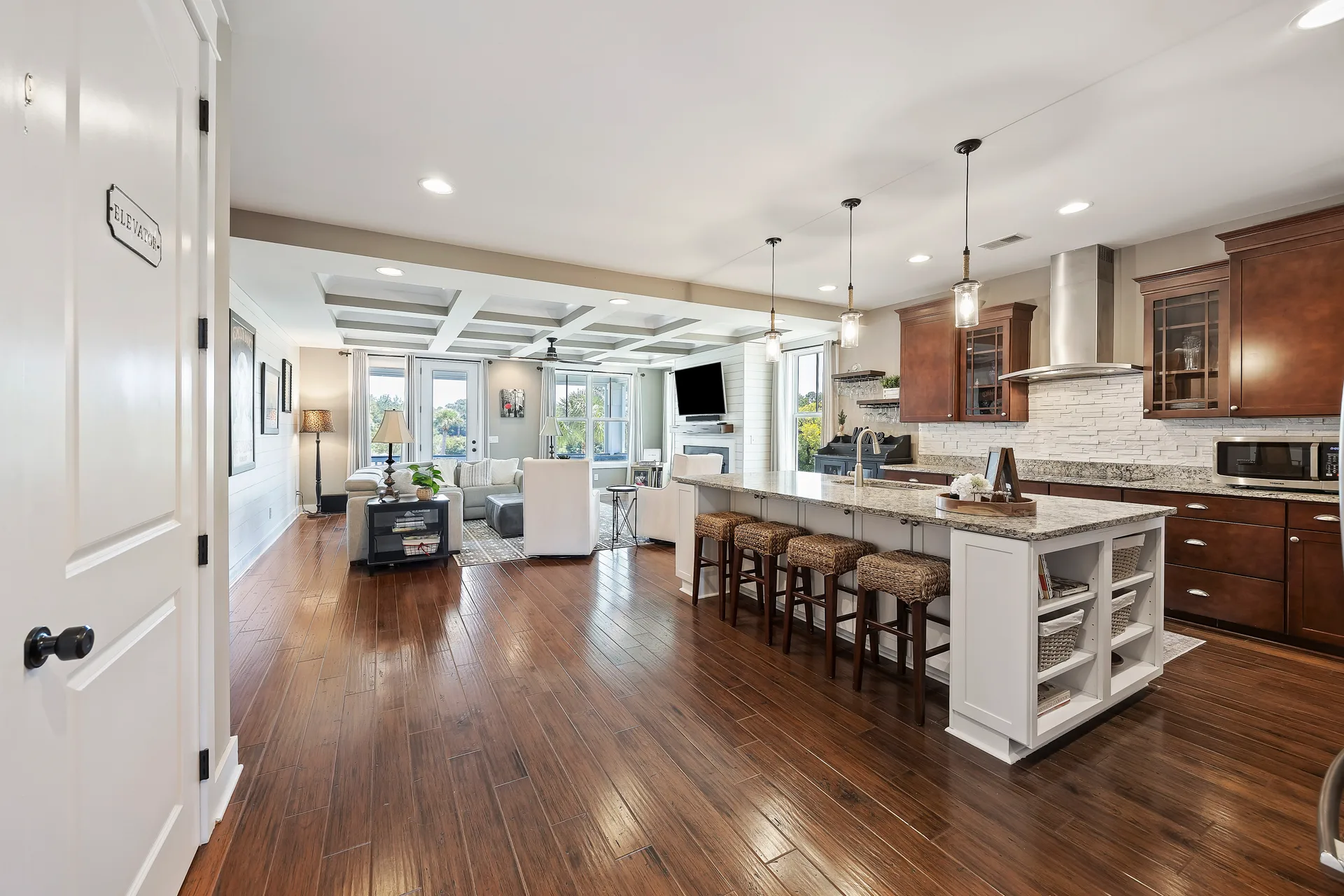 Open-Concept Kitchen and Living at 32 Hackney Pony Lane, Hilton Head Island SC